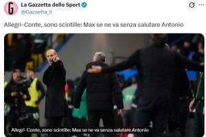 米体：孔蒂朝米兰球迷喊'够了'点燃气氛 阿莱格里赛后未与他握手