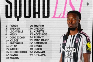 尤文公布对阵罗马大名单：伊尔迪兹领衔，米利克回归