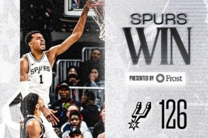 替补15中10砍下26+12！马刺发布赢球海报：文班扣篮瞬间成为封面