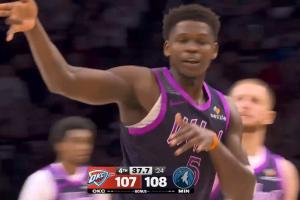 问题交给雷霆！戈贝尔关键前场篮板拍出 爱德华兹撤步三分反超1分