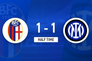 半场-国米1-1博洛尼亚 小图拉姆2分钟闪击建功奥尔索里尼点射