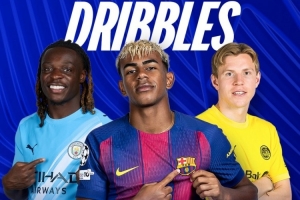 欧冠官方晒各数据排名：成功过人亚马尔最多，射正姆巴佩居首