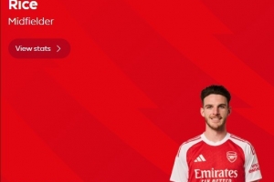 官方：赖斯当选阿森纳1-0埃弗顿全场最佳球员