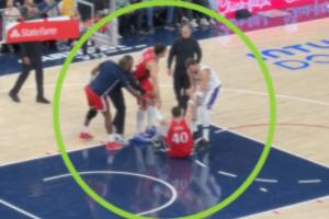 ❤大于篮球！祖巴茨沮丧坐在地上 东契奇上前握手拉起他！