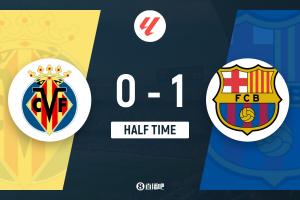 半场-巴萨1-0十人黄潜 拉菲尼亚点射+中柱 维加铲倒亚马尔吃直红