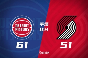 活塞半场61-51领先开拓者 CC12+4+4 夏普16分3断 杨瀚森未上场