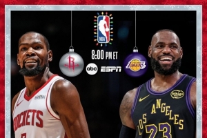 大小王对决！詹杜将第5次在圣诞大战中交手 此前4场詹姆斯3-1