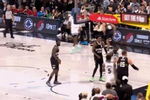 华子扣篮后拍掉约基奇发球延误比赛 约基奇罚球砍下50+豪华三双