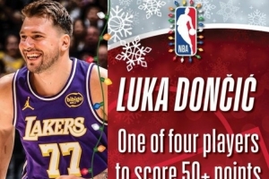 NBA官推预热湖火大战：历史仅四人圣诞单场50+ 东契奇位列其中