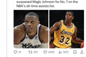 好友称赞威少为历史最佳之一詹姆斯评论赞同