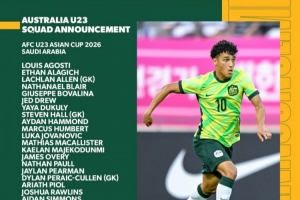 与U23国足同组！澳大利亚U23亚洲杯名单：在曼联青训的奥弗利领衔