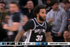 连珠炮！朱利安·尚帕尼独中3记三分 帮助马刺轰出14-0抹平分差