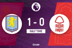 半场-阿斯顿维拉1-0诺丁汉森林 沃特金斯失单刀后半场压哨世界波