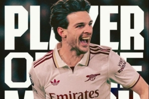 生涯首次英超梅开二度，官方：赖斯当选本轮阿森纳队内最佳球员