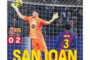 阿斯报头版：圣霍安创造奇迹 扑出米拉头球是赛季最关键扑救之一