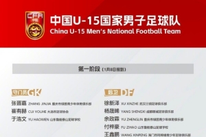 周海滨挂帅！U15国足名单：共54人分两阶段进行，包括3位旅日球员