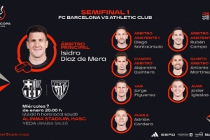 西超杯裁判安排：德梅拉执法巴萨vs毕巴，费雷尔执法皇马vs马竞