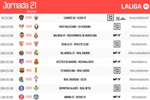 西甲第21轮比赛时间：皇马1月25日04:00客场对阵比利亚雷亚尔