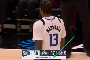 不容易！马绍尔抢断反击带队反超 独行侠自首节14-13后首次领先