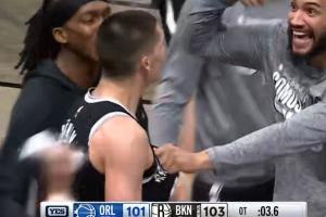 李宁狂喜！代言人&篮网新秀杰明飚中打板三分 篮网领先魔术2分