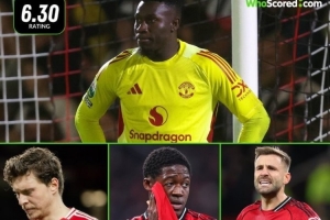 阿莫林时代评分最差阵：奥纳纳、加纳乔、齐尔克泽、霍伊伦在列