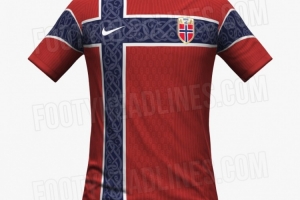 挪威队世界杯主场球衣谍照：红色为主色调，正面有十字图案