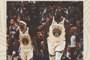 连续第二场成为封面人物！勇士赢球海报：格林怒吼瞬间