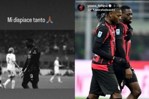 关键球滑倒错失进球！米兰中场福法纳社媒发文道歉，随后删除