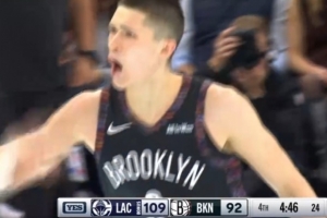 拼劲十足！杰明外线开火连中三分 帮助篮网缩小分差打停快船