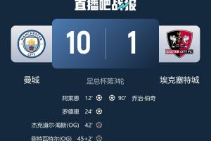 40年！曼城是1986年后首支单场打入10+进球的英格兰顶级联赛球队