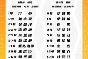 辽粤大战大名单：付豪姜宇星&徐杰胡明轩分别领衔 亨特在列