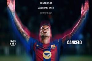 重返巴萨！官方：31岁坎塞洛租借回归巴萨，400万租借费租半年