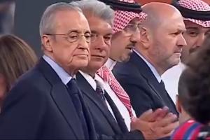 这眼神！西超杯赛后颁奖典礼上弗洛伦蒂诺拥抱阿隆索，铁色铁青！