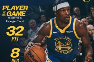 32分赛季新高！勇士官方发布本场最佳数据海报：吉米·巴特勒