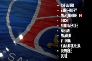 巴黎VS里尔首发：登贝莱、维蒂尼亚领衔，杜埃、K77、门德斯出战